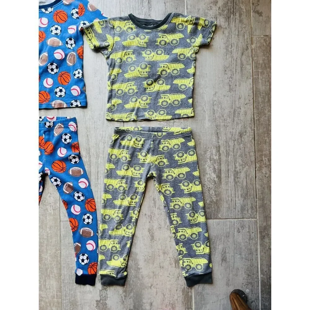 Toddler Boy Lot Set of 6 Pieces Cotton Fitted Pjs Pajamas 3T Construction Sports